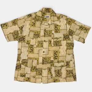 Vintage Napili 70s Aloha Shirt Safari Guayabera 4 Pocket Tiki Cotton Size L